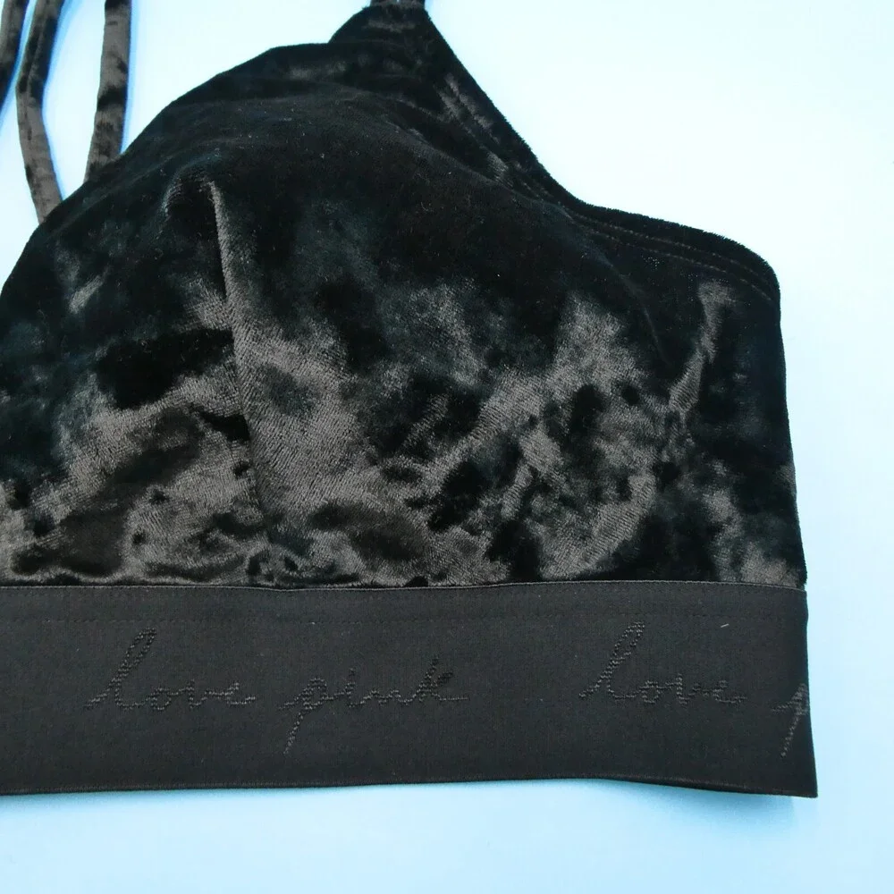 Victorias‎ Secret Bralette Medium - DD Triangle Bra Black Lingerie Plunge Velour